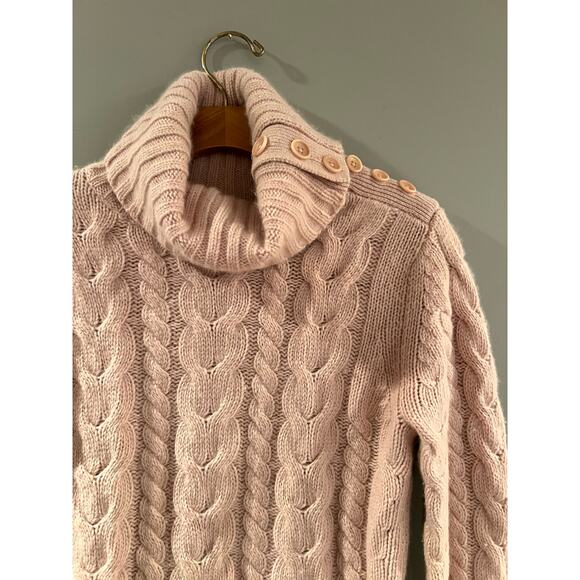 Banana Republic Angora Lambswool Turtleneck Sweater Womens M Pink Cable Knit - Picture 3 of 8
